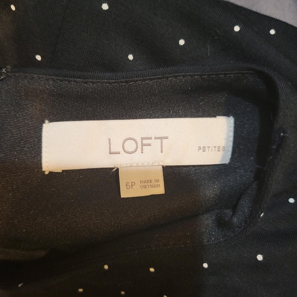 LOFT Black With White Polka Dots V Neck Midi Dress Workwear Romantic | Sz 6P - Picture 7 of 8